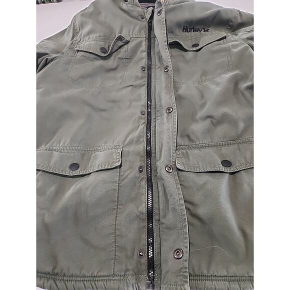 HURLEY Men's Jacket Military Mens Size Large Green 4 Front Pockets Hooded Beach - Picture 7 of 10